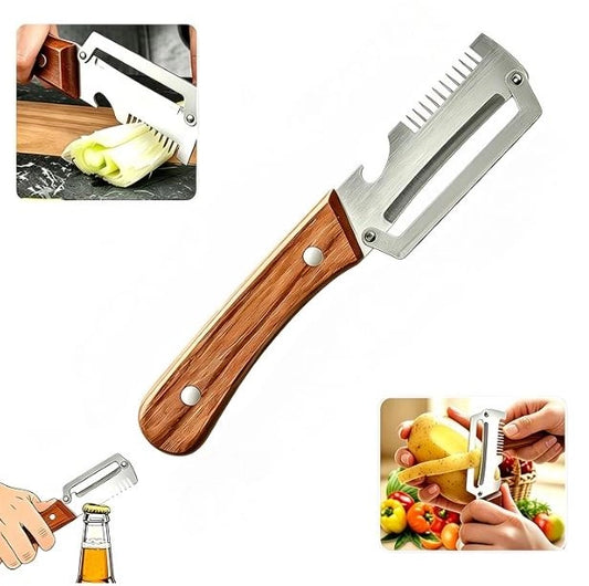 3-in-1 Multifunctional Vegetable Peeler with wooden grip (Pack of 1)
